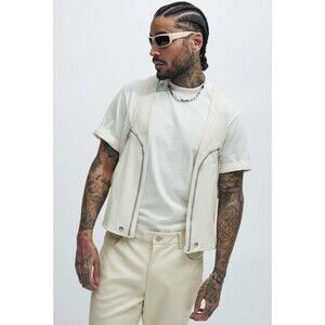 Novamen Faux Leather Vest Cream White Open Zipper Industrial Urban 3XL (D05)
